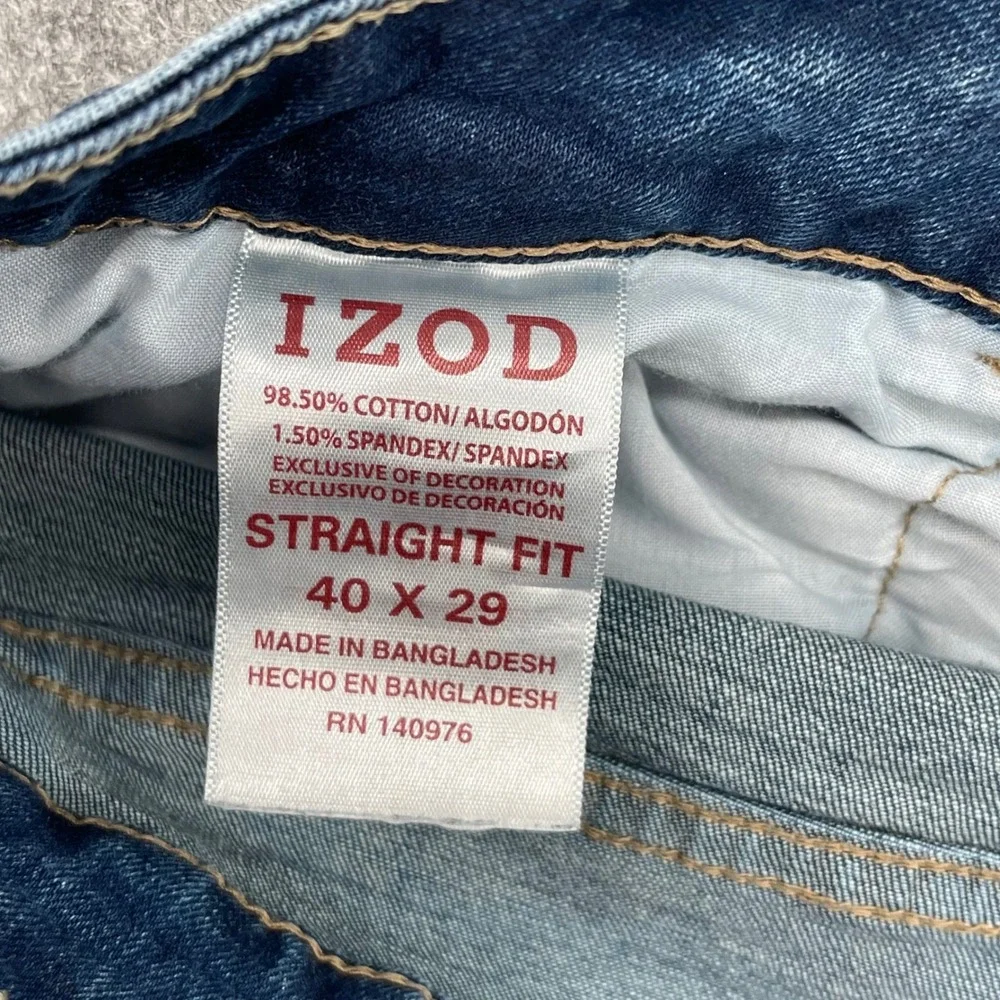 IZOD Jeans Mens 40x30 Comfort Stretch Straight Fit Medium Wash Blue Denim